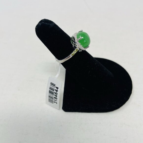 Karis Size 5 Burmese Green Jade Simulated Peridot Platinum Bond Brass Ring 5028 - Picture 3 of 6